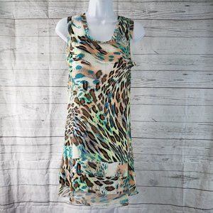 Silvergate Womens Tunic Tank Top Sz Small Brown Teal Animal Print